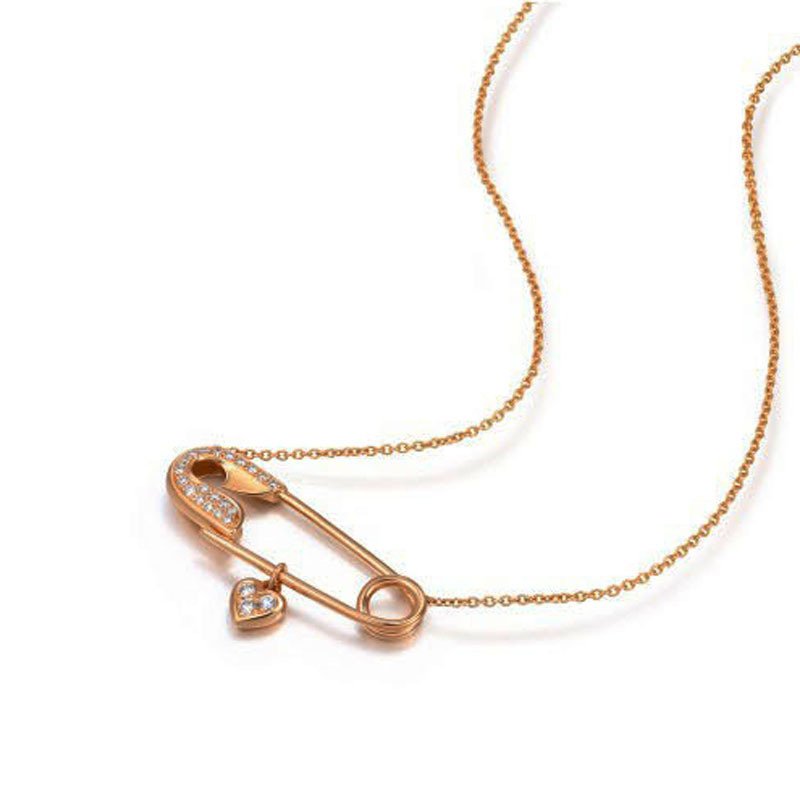 New style paper clip necklace, love whisper series, rose gold personalized diamond pin pendant