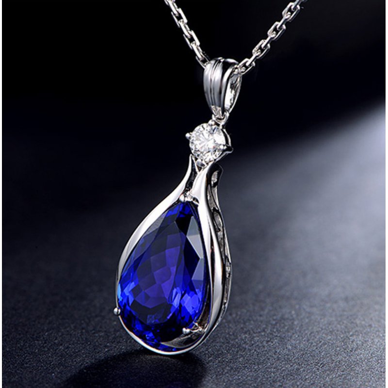 18k White Gold Tanzanite Pendant Temperament Sapphire Necklace Water Drop Fashion Light Luxury Crystal Clavicle Chain