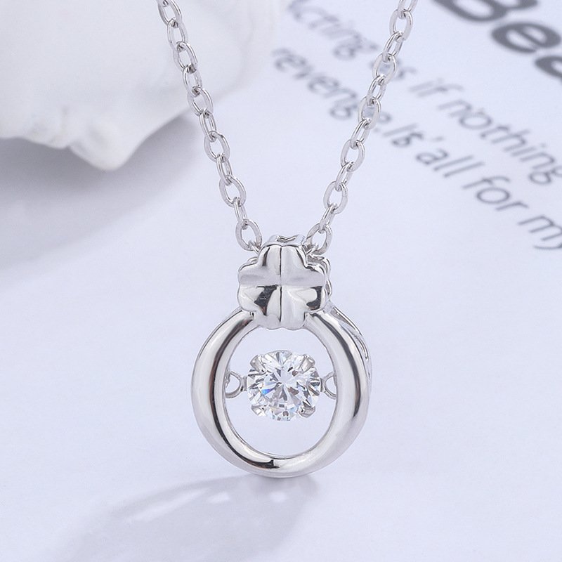 S999 sterling silver smart four-leaf clover necklace female simple beating heart clavicle chain direct sale