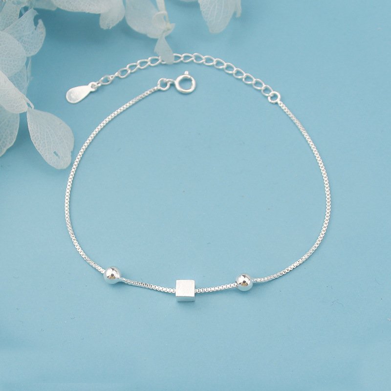 Brushed three-dimensional square bracelet women's simple personality round beads student hand jewelry Mori girlfriends gift