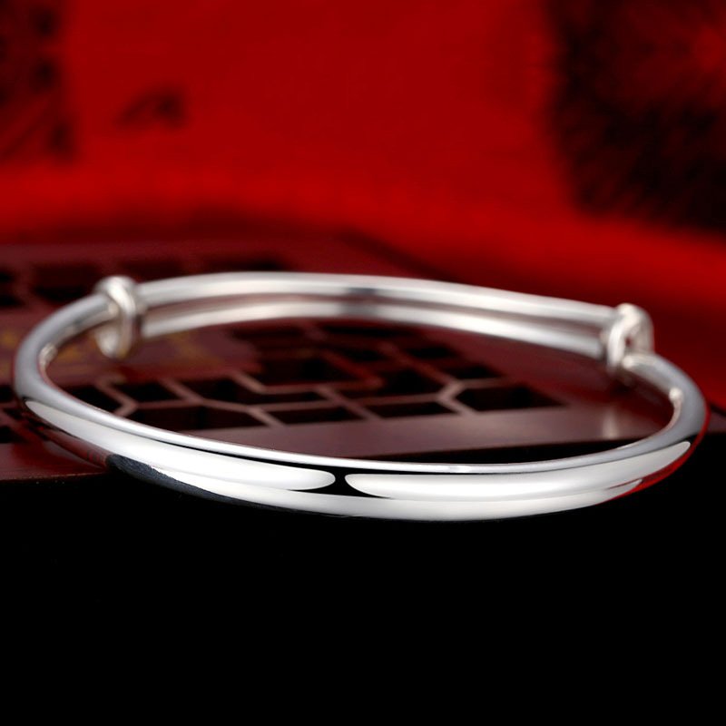 Bracelet smooth round belly silver bracelet simple and thin push-pull adjustable silver bracelet