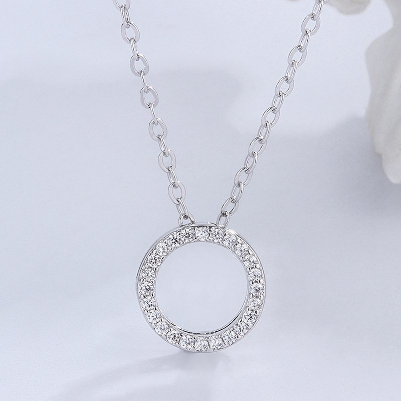 s999 sterling silver circle necklace female simple niche design sense geometric diamond clavicle chain Christmas