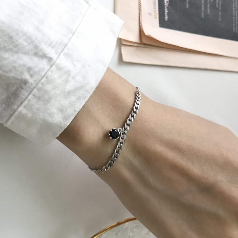 Fashion Trend S925 Sterling Silver Black Zircon Chain Silver Bracelet Jewelry